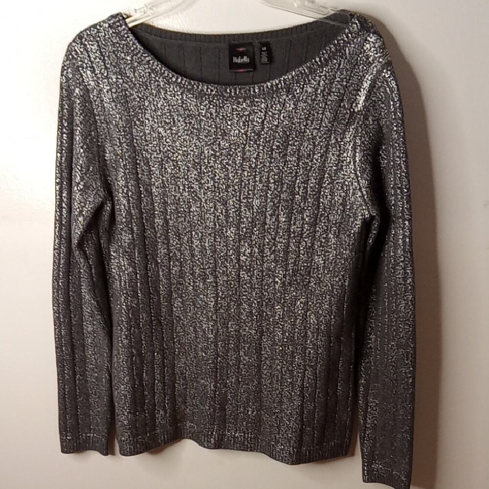 Rafaella Women's Size Large Silver Metallic Pullover Sweater. Dressy, Party